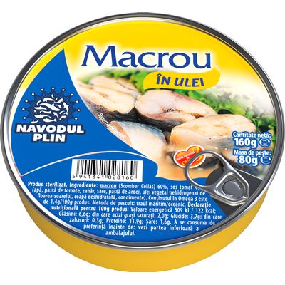 NAVODUL PLIN Macrou in Ulei de Floarea Soarelui 160 g