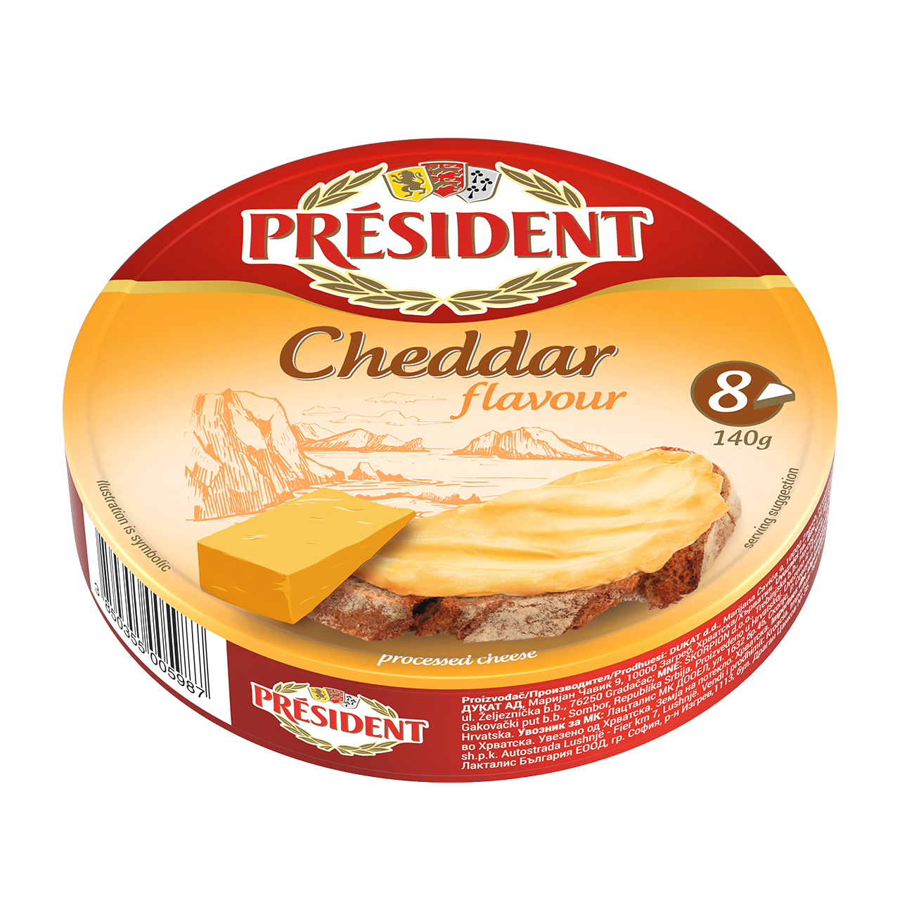 PRSIDENT Branza Topita Triunghuri cu Cheddar 140 g