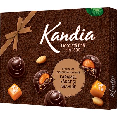 Kandia Praline de Ciocolata cu Crema de Caramel Sarat si Arahide 104 g