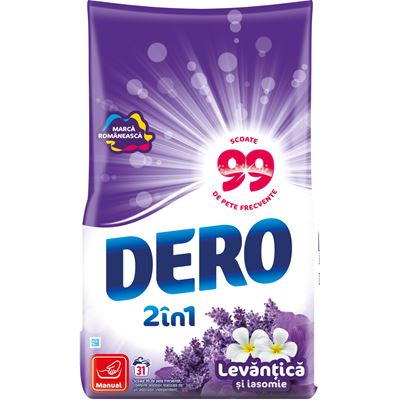 DERO 2in1 Detergent Rufe Pudra Manual Lavantica si Iasomie 1,4 Kg