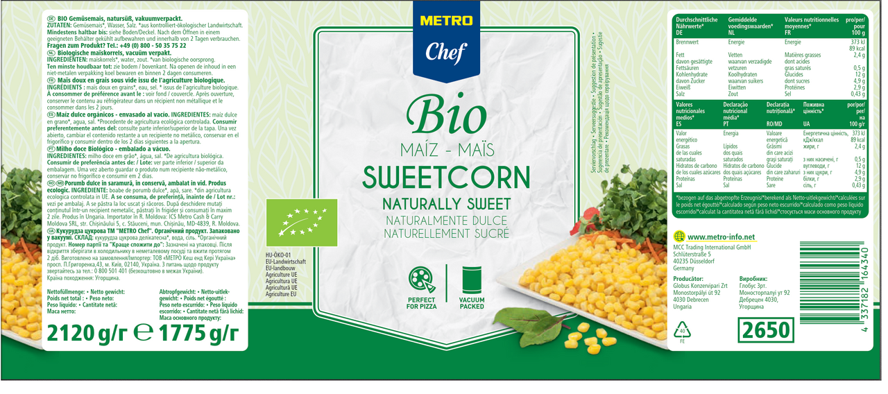 METRO Chef Bio Porumb Dulce 1,775 Kg