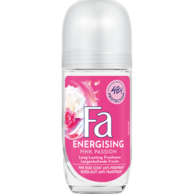 Deodorante - Fa Energising Pink Passion Deodorant Roll-On Antiperspirant pentru femei, parfum de trandafir, protecție 48H, 50 ml