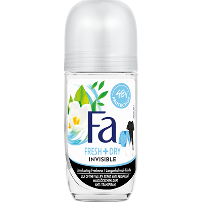 Deodorante - Fa Fresh & Dry Invisible Deodorant Roll-On Antiperspirant pentru femei, parfum de lăcrămioare, protecție 48H, 50 ml
