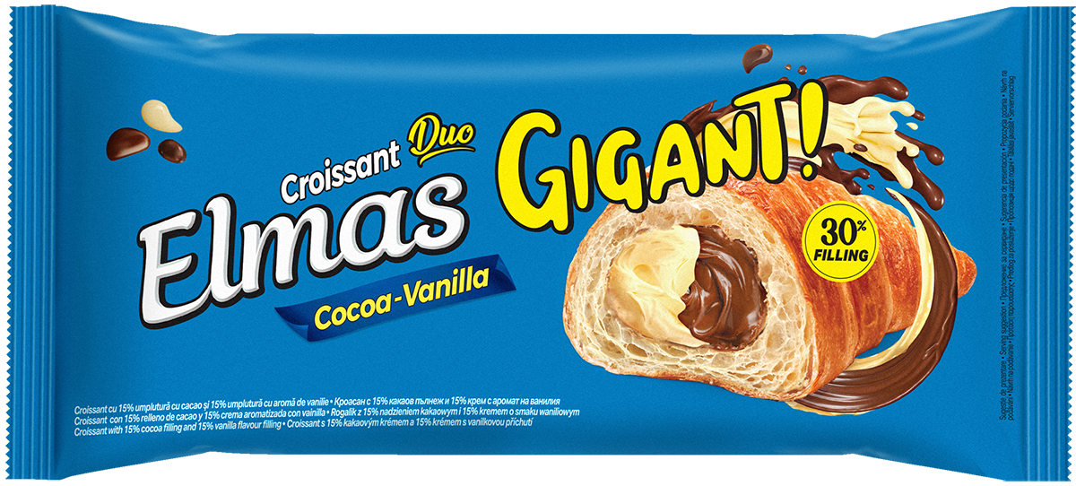 ELMAS Gigant Croissant cu Umplutura de Cacao si Vanilie 160 g