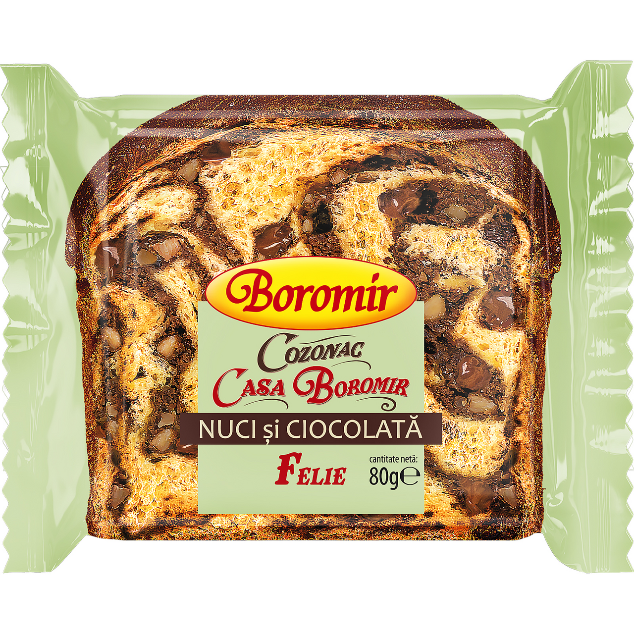 Boromir Felie de Cozonac cu Nuci si Ciocolata 80 g