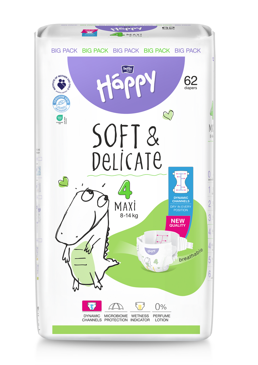 HAPPY Soft & Delicate Maxi 62 bucati Scutece Nr. 4