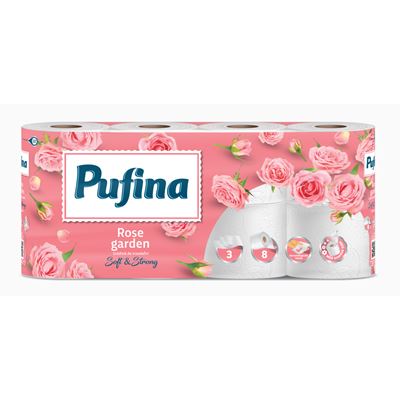 PUFINA 8 Role Hartie Igienica in 3 Straturi cu Parfum de Trandafir