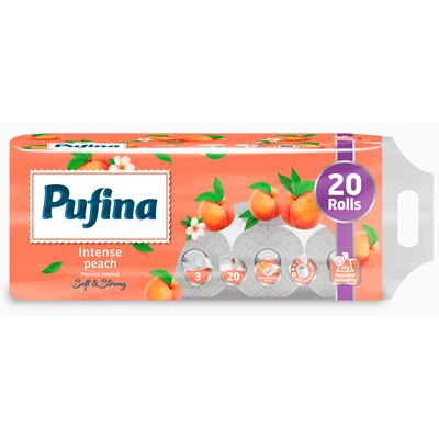 PUFINA 20 Role Hartie Igienica in 3 Straturi cu Parfum de Piersica