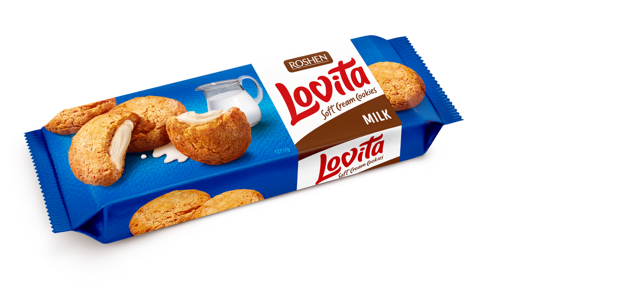 ROSHEN lovita Soft Cream Milk Biscuti cu Umplutura de Lapte 127 g