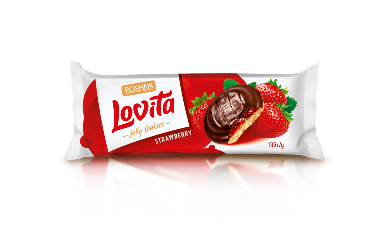 ROSHEN lovita Biscuiti cu Jeleu de Capsuni 50% 135 g