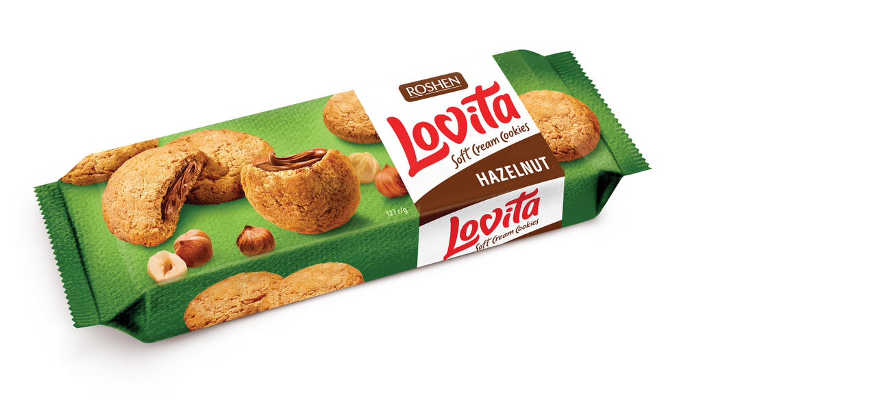 ROSHEN lovita Soft Cream Cookies Biscuiti cu Umplutura de Alune 127 g