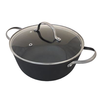 Oti Cratita din Fonta Usoara cu Capac din Sticla Model Fagure Ø24 cm