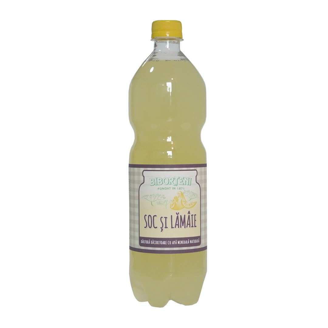 Biborțeni Băutură Răcoritoare Carbogazoasă cu Soc și Lămâie 1 L, 6 sticle