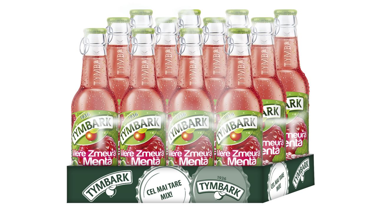 Tymbark Băutură Răcoritoare cu Aromă de Mentă & Zmeură Sticlă Nereturnabilă 0,25 L, 12 sticle
