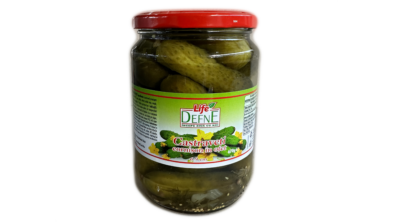 DEFNE Castraveti in Otet Calibrul 6 - 9 cm Borcan 670 g