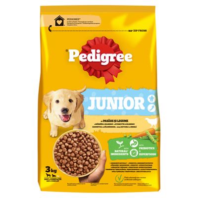 Pedigree Hrana Uscata cu Pui si Legume pentru Caini Juniori M/L 3 Kg