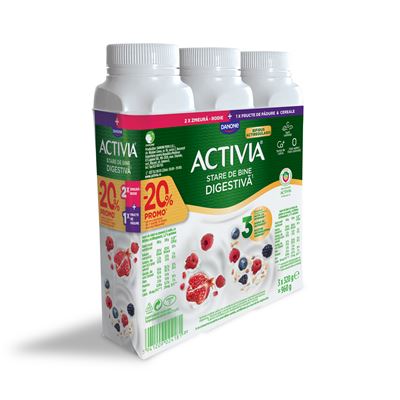 ACTIVIA Iaurt de Baut Rodii Cereale Fructe Padure 0,9% Grasime 20% Discount 3 x 320 g