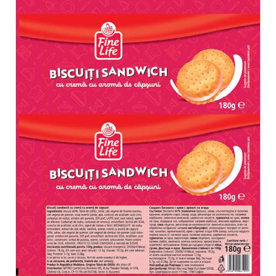 Fine Life Biscuiti Crema Aroma Capsuni 180 g