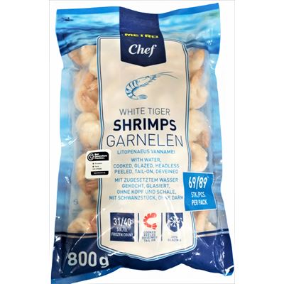 METRO Chef Creveti Whiteleg, Prefierti, Decorticati, Curatati, cu Codita, 31/40 800 g ❄