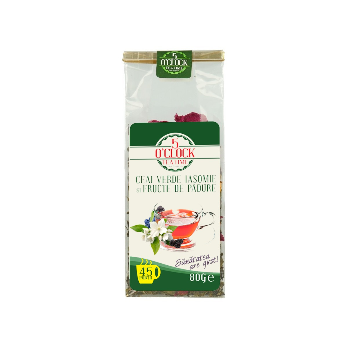 5 O'CLOCK TEA Ceai Verde Iasomie si Fructe de Padure 80 g