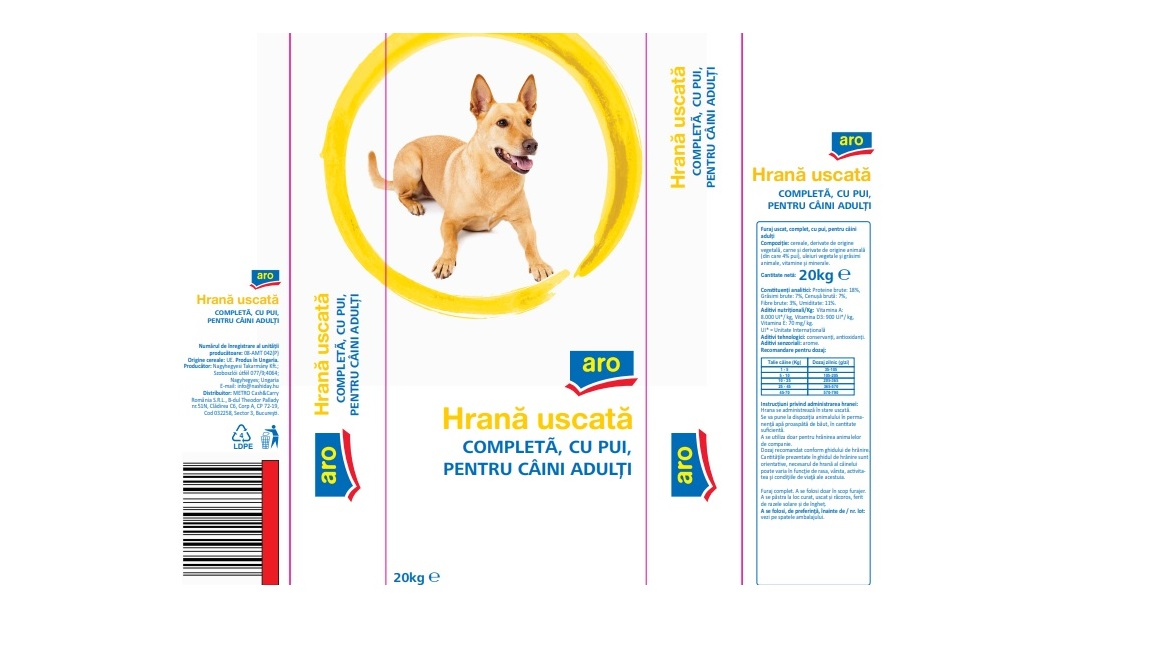 aro Hrana Uscata pentru Caini cu Pui 20 kg
