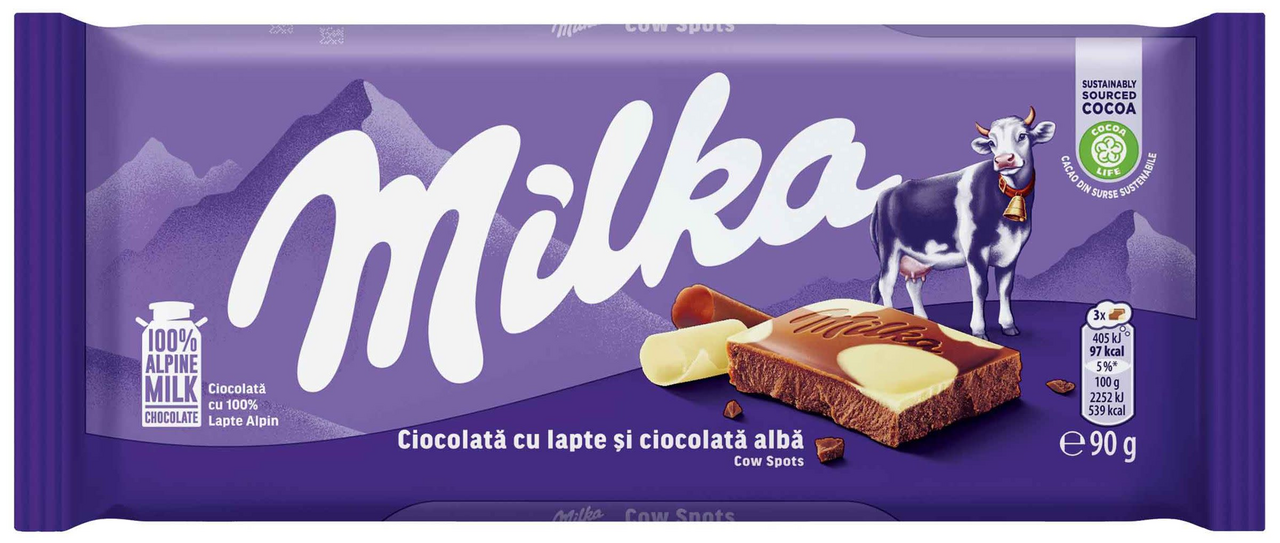 milka Ciocolata Lapte Alpin si Ciocolata Alba 90 g