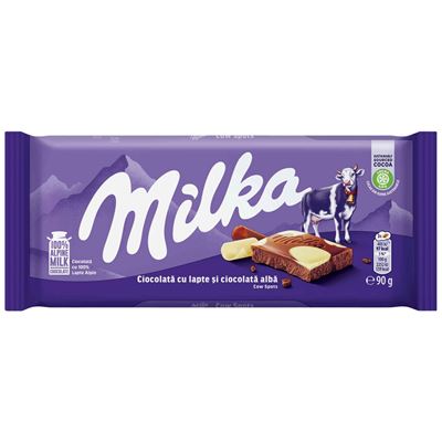 milka Ciocolata Lapte Alpin si Ciocolata Alba 90 g
