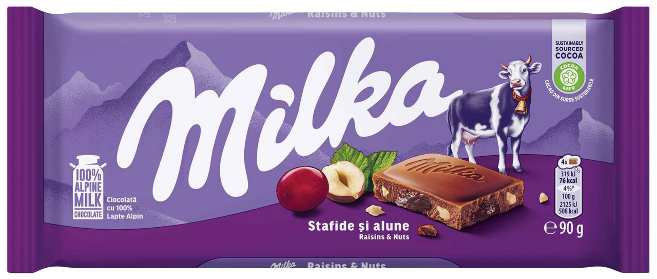 milka Ciocolata Stafide si Alune 90 g