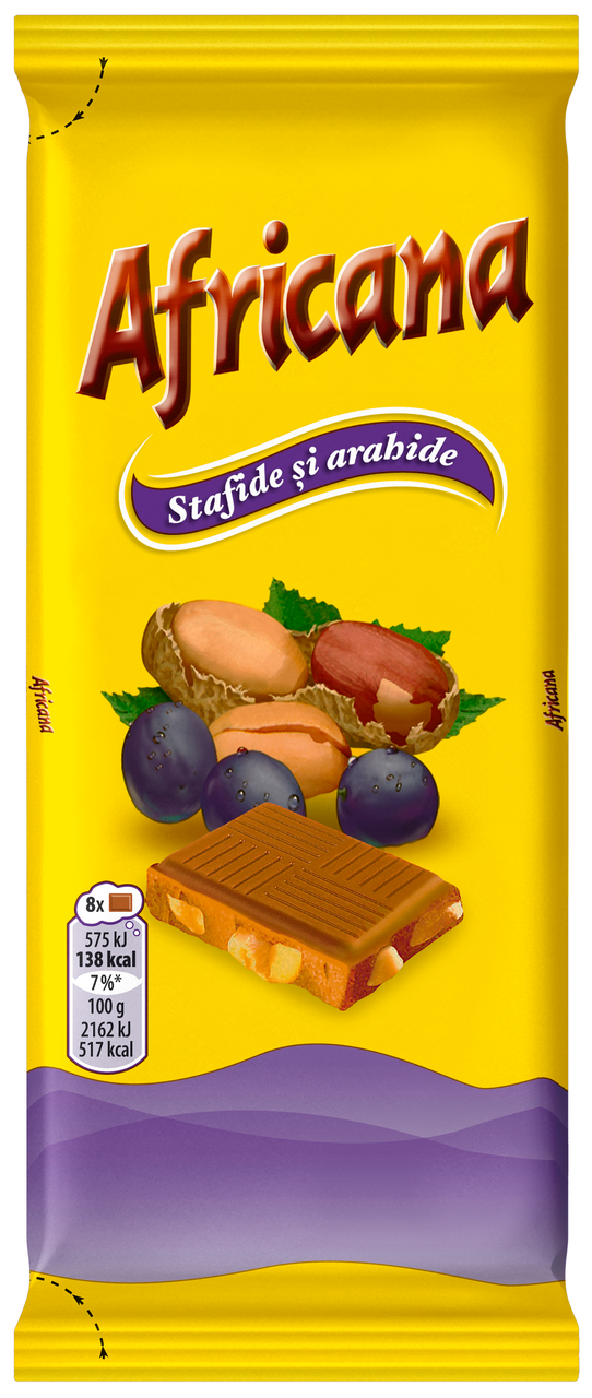 Africana Ciocolata Arahide si Stafide 80 g
