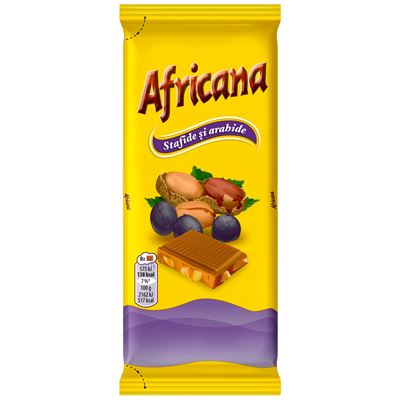 Africana Ciocolata Arahide si Stafide 80 g