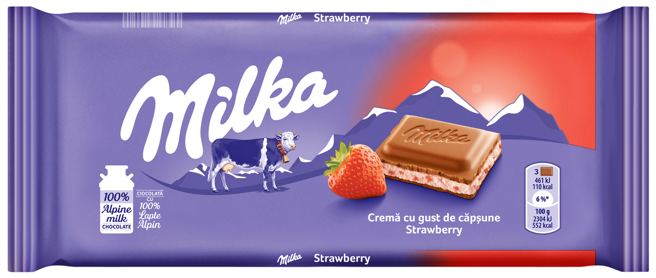 milka Ciocolata Lapte si Crema Capsuni 100 g