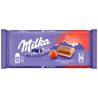 milka Ciocolata Lapte si Crema Capsuni 100 g