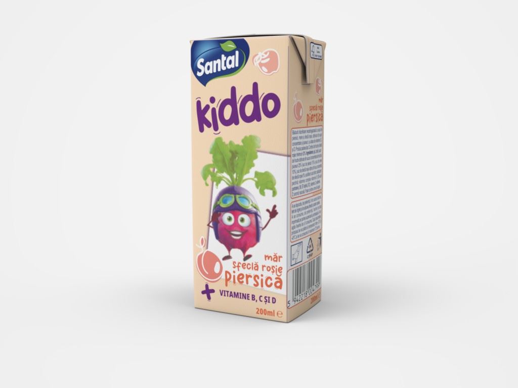 Santal Kiddo Băutură Răcoritoare Necarbogazoasă Piersică Măr Sfecla 0,2 L, 18 buc.