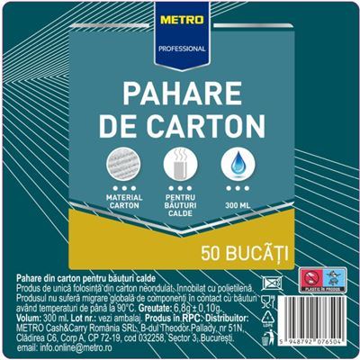 METRO PROFESSIONAL 50 Pahare Carton Bauturi Calde 300 ml