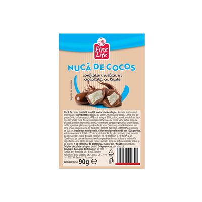 Fine Life Nuca Cocos Confiata in Ciocolata cu Lapte 100 g
