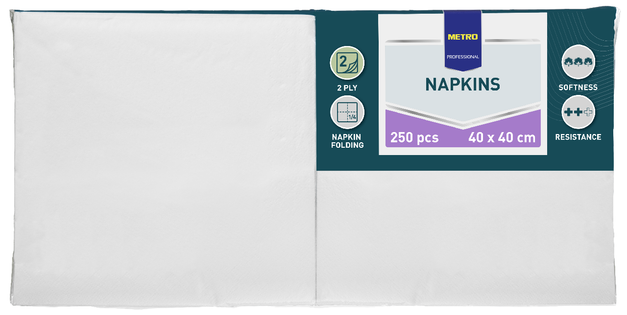 METRO PROFESSIONAL 250 Servetele Albe 2 Straturi 40 x 40 cm