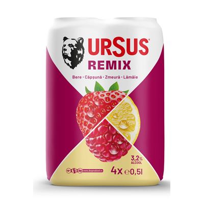 URSUS Remix Fructe Rosii si Lamaie 3,2% SGR 4 x 0,5 L