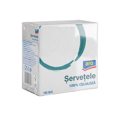 aro 100 Servetele Albe 1 Strat 33 x 33 cm