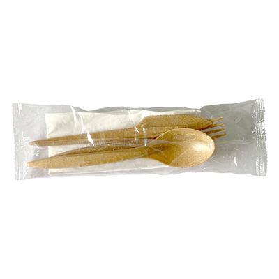 QualityPack 50 Seturi Tacam Reutilizabil Fibra Lemnoasa Lingura + Furculita + Cutit + Servetel