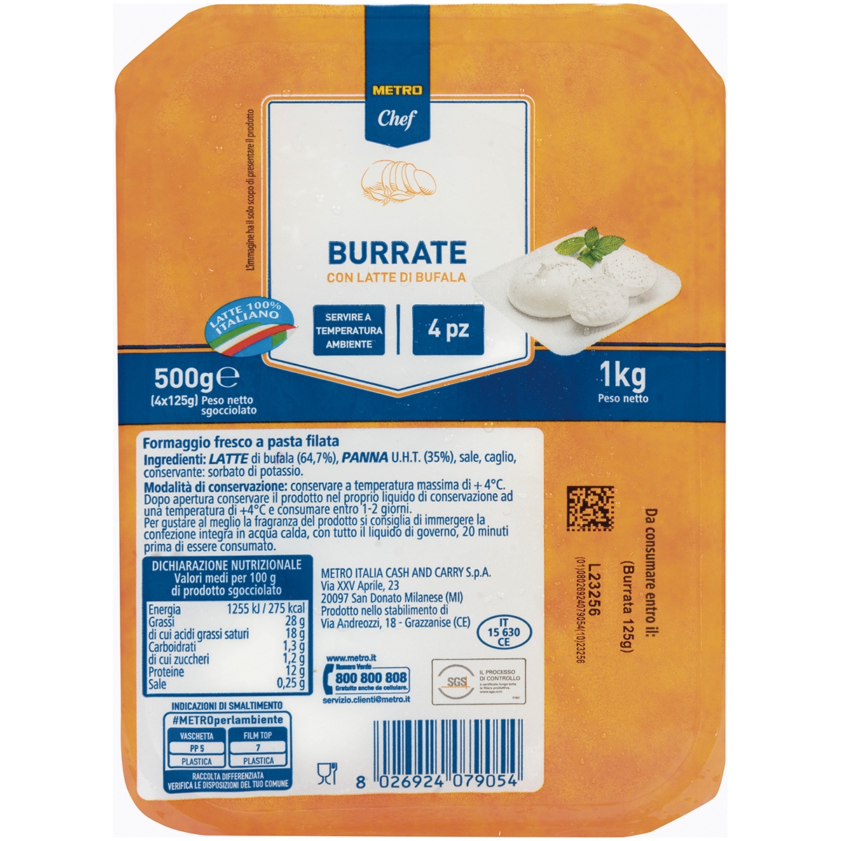 METRO Chef 4 portii x 125 g Burrata Bufala 500 g