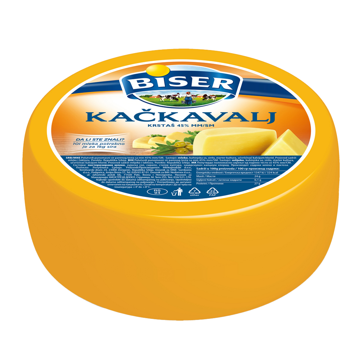 BISER Sir kačkavalj 45%mm cca 800 g