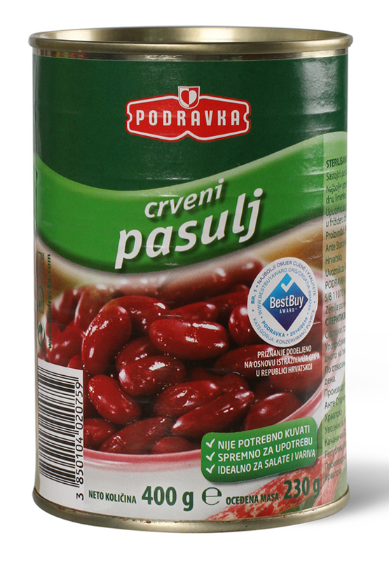 PODRAVKA Crveni pasulj 400 g, konzerva