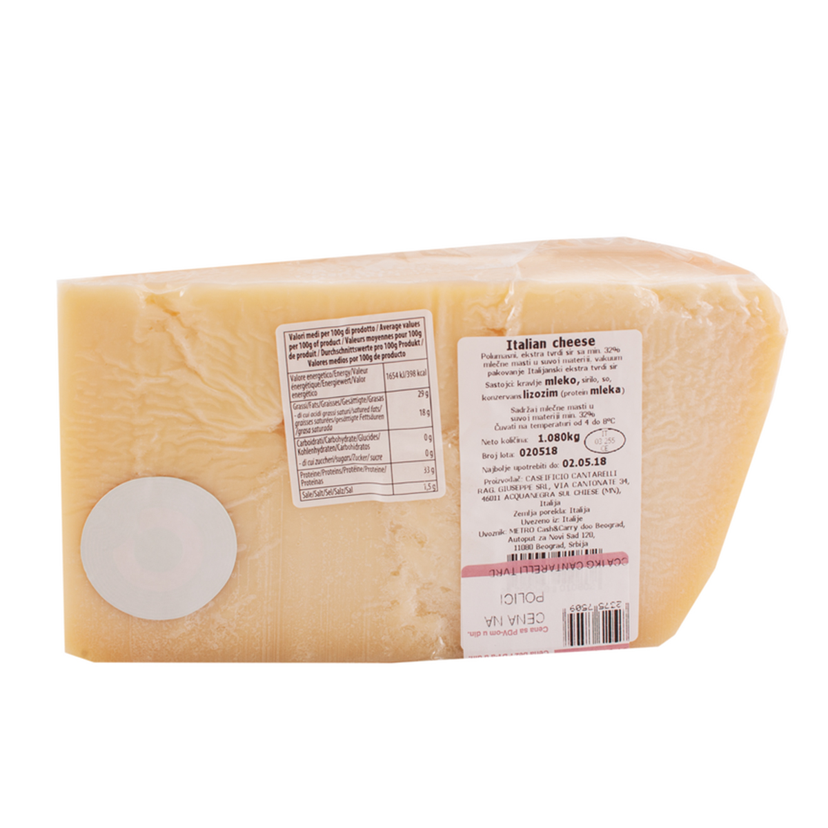 Cantarelli Tvrdi sir cca 1 kg vakuum
