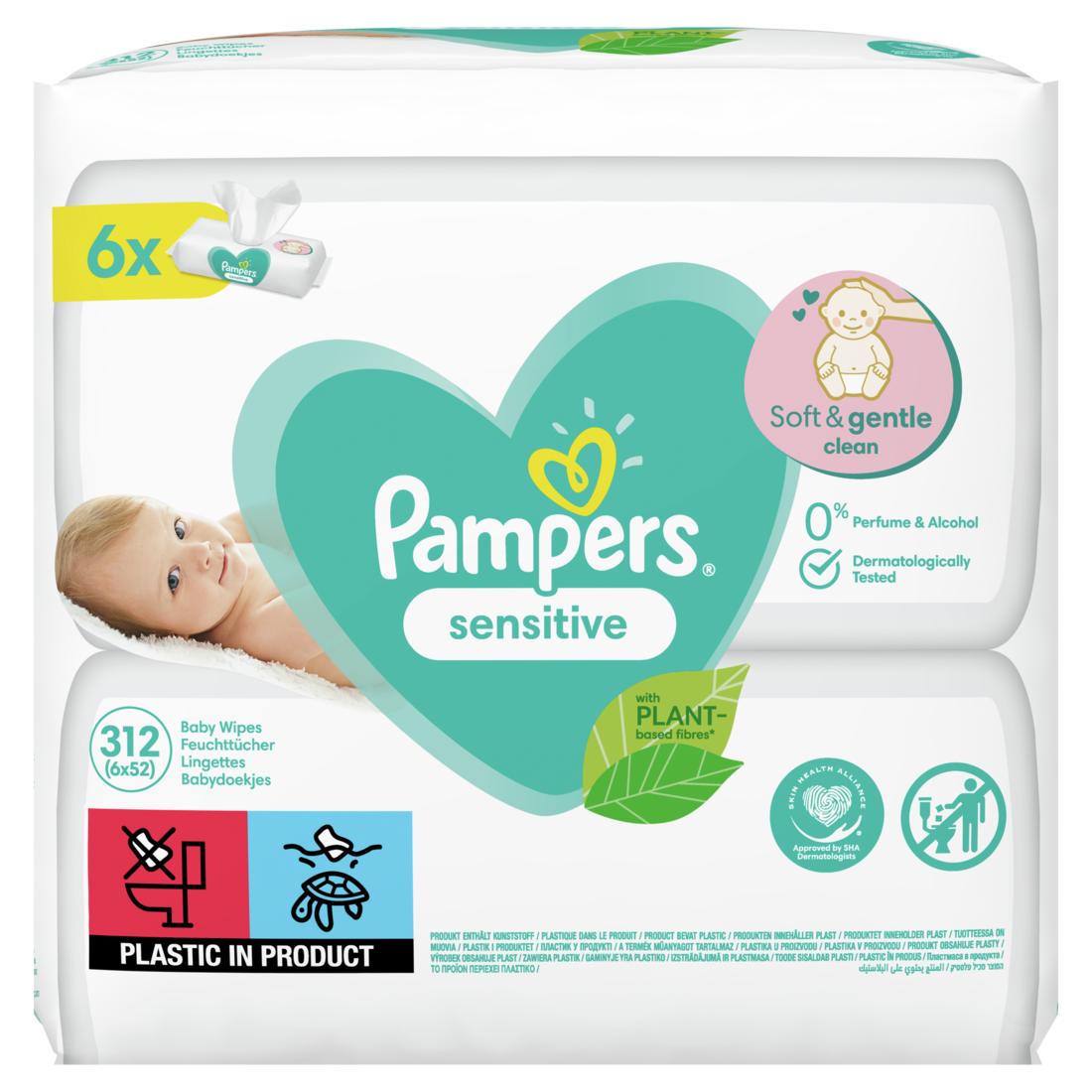 Pampers Vlažne maramice za bebe sensitive 6 pakovanja X 52 kom, 312 maramica
