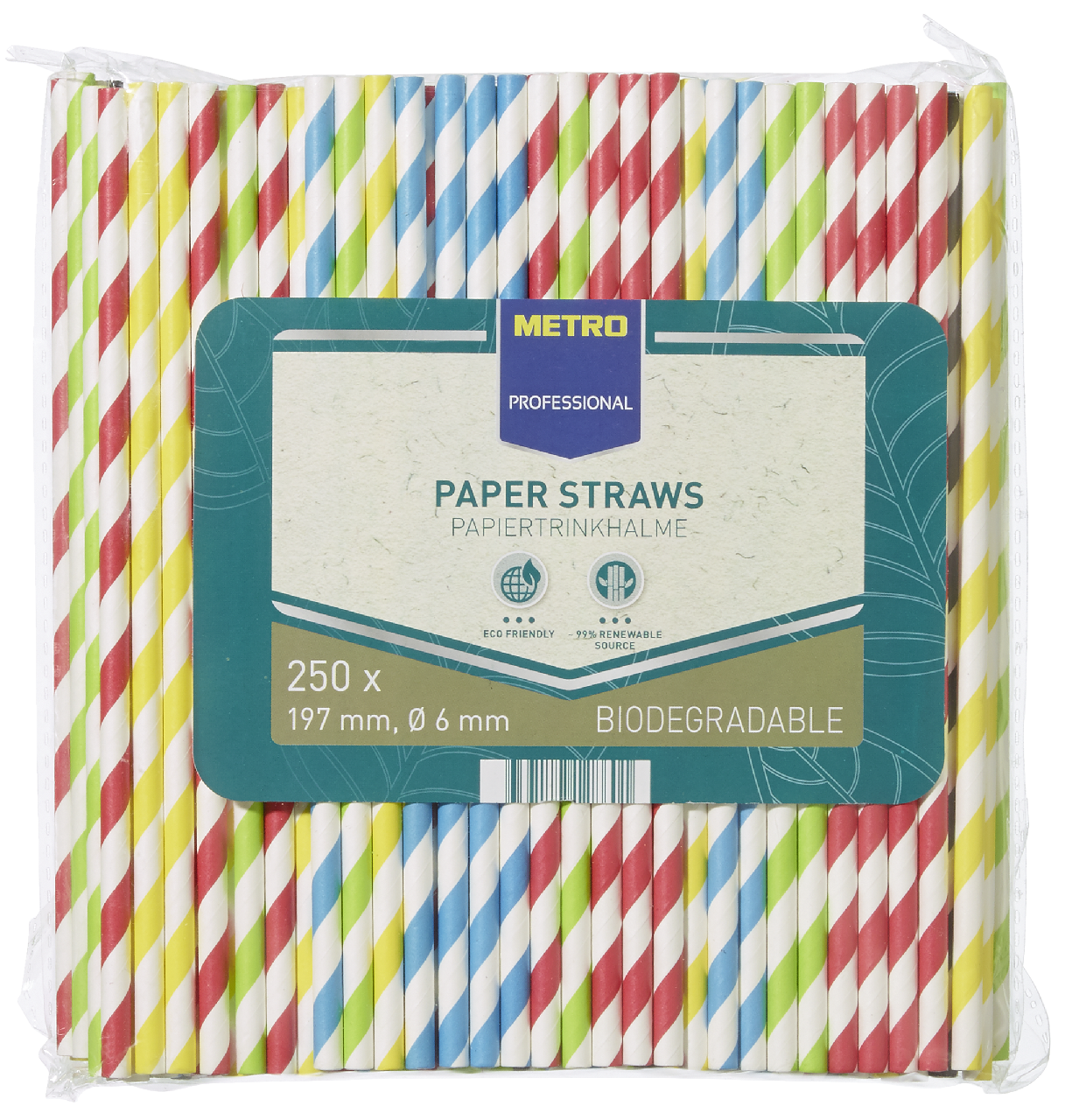 METRO PROFESSIONAL Papirne slamčice, mix 5 boja, dužina 197 mm, Ø 6 mm, 250/1