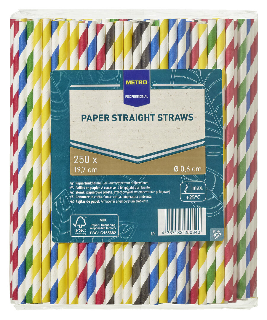 METRO PROFESSIONAL Papirne slamčice za smuti, mix 5 boja, dužina 240 mm, Ø 8 mm, 250/1