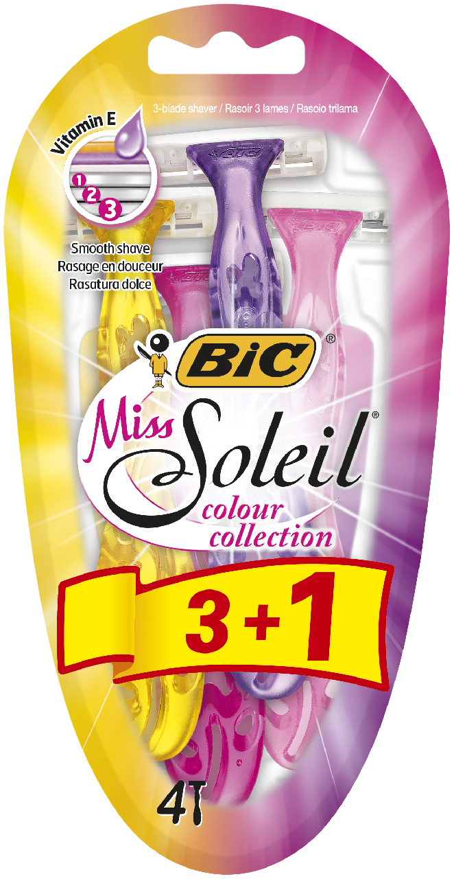 BiC Brijač ženski miss soleil color collection 3+1 gratis, blister