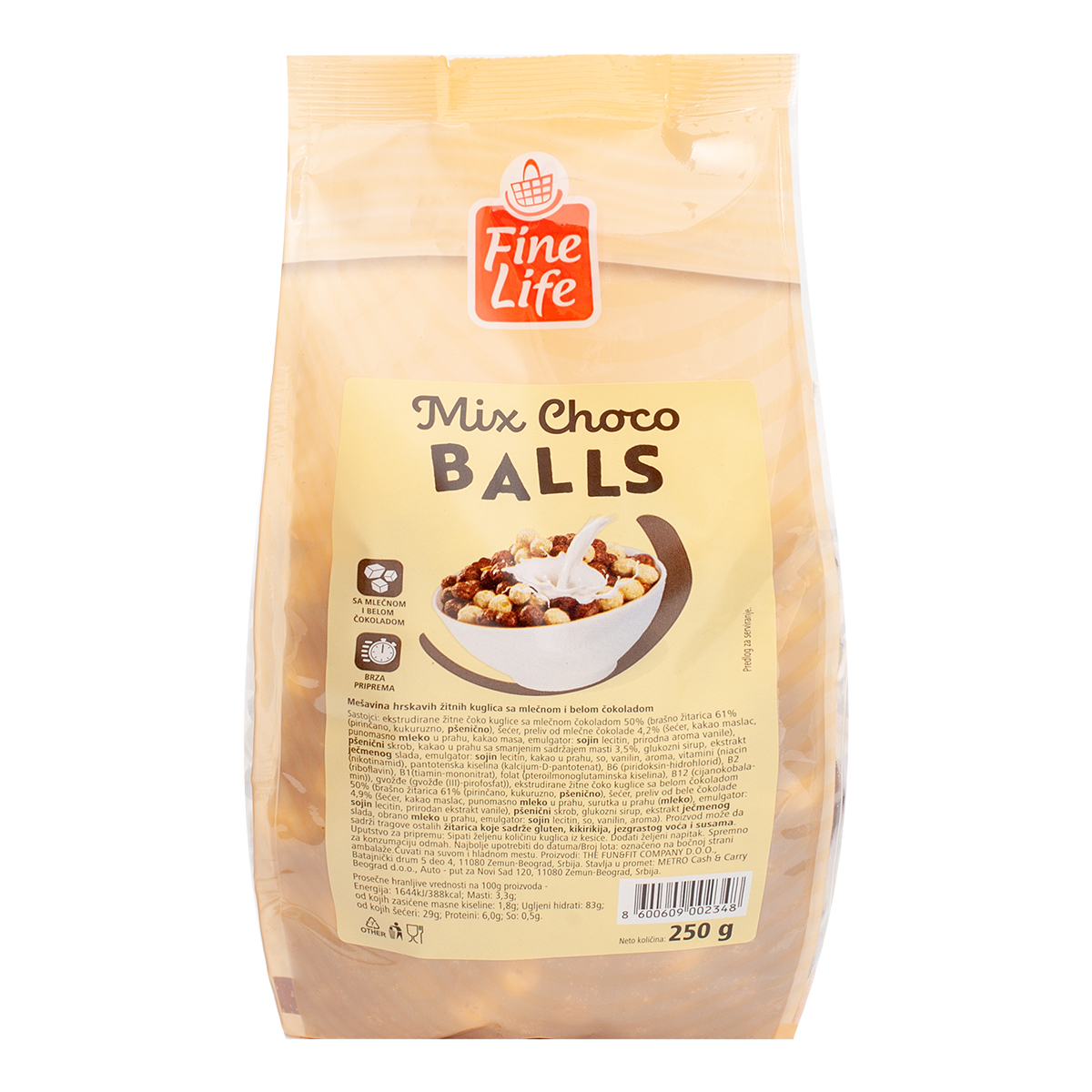 Fine Life Mešavina žitnih kuglica sa čokoladom 250 g