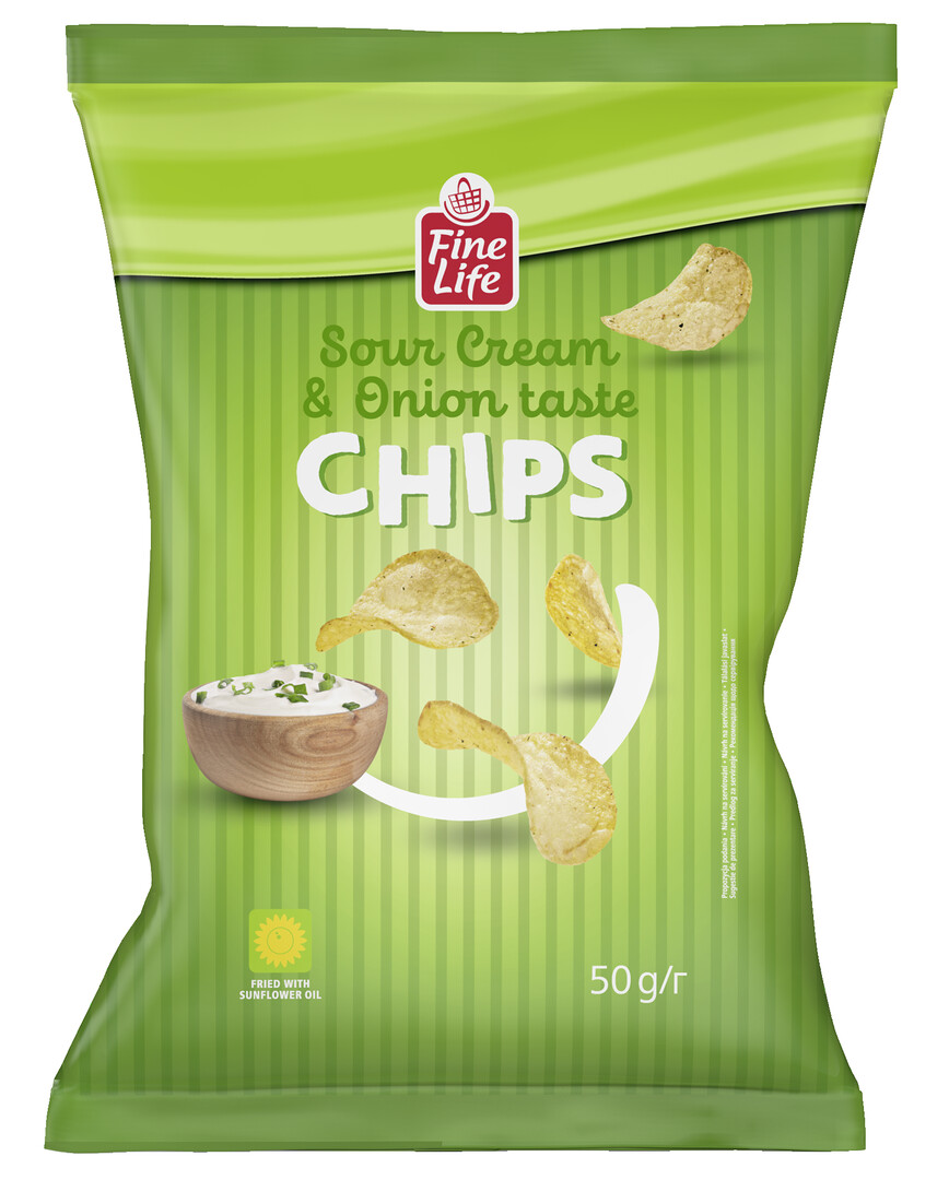 Fine Life Čips od krompira pavlaka i luk 50 g
