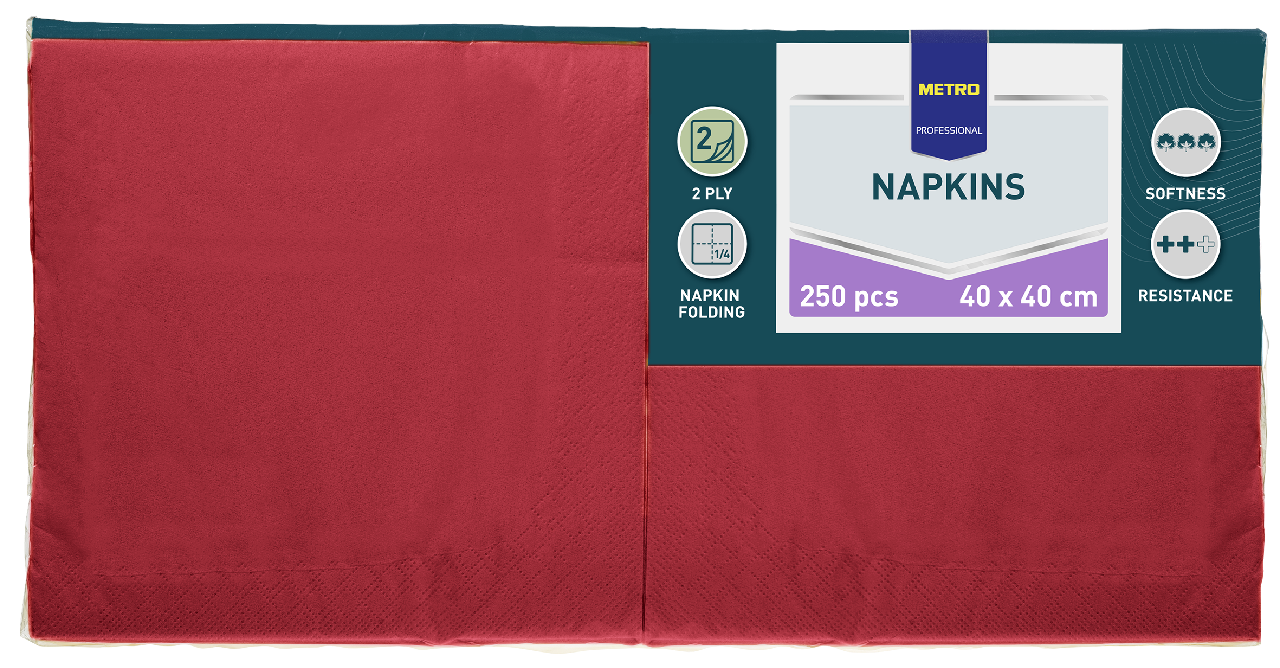 METRO PROFESSIONAL Salvete 2 sl 40 x 40 cm crvene 250/1